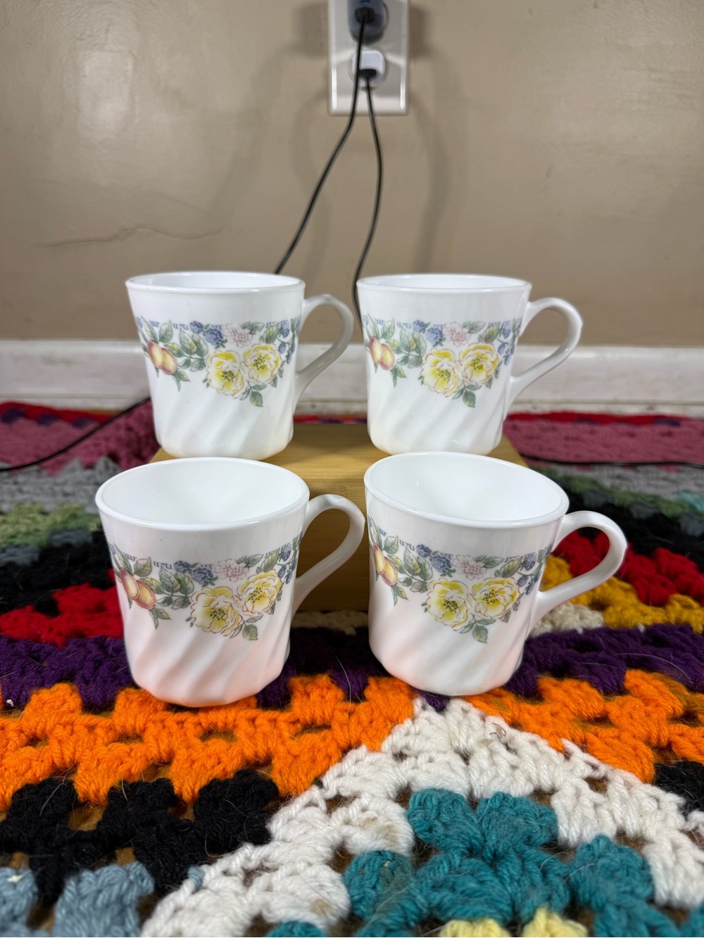 Vintage Corning Ware Corelle Orchard Rose Coffee Mugs - Set of 4